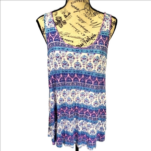 Pink Rose Bohemian Print Tank Top White Size Medium